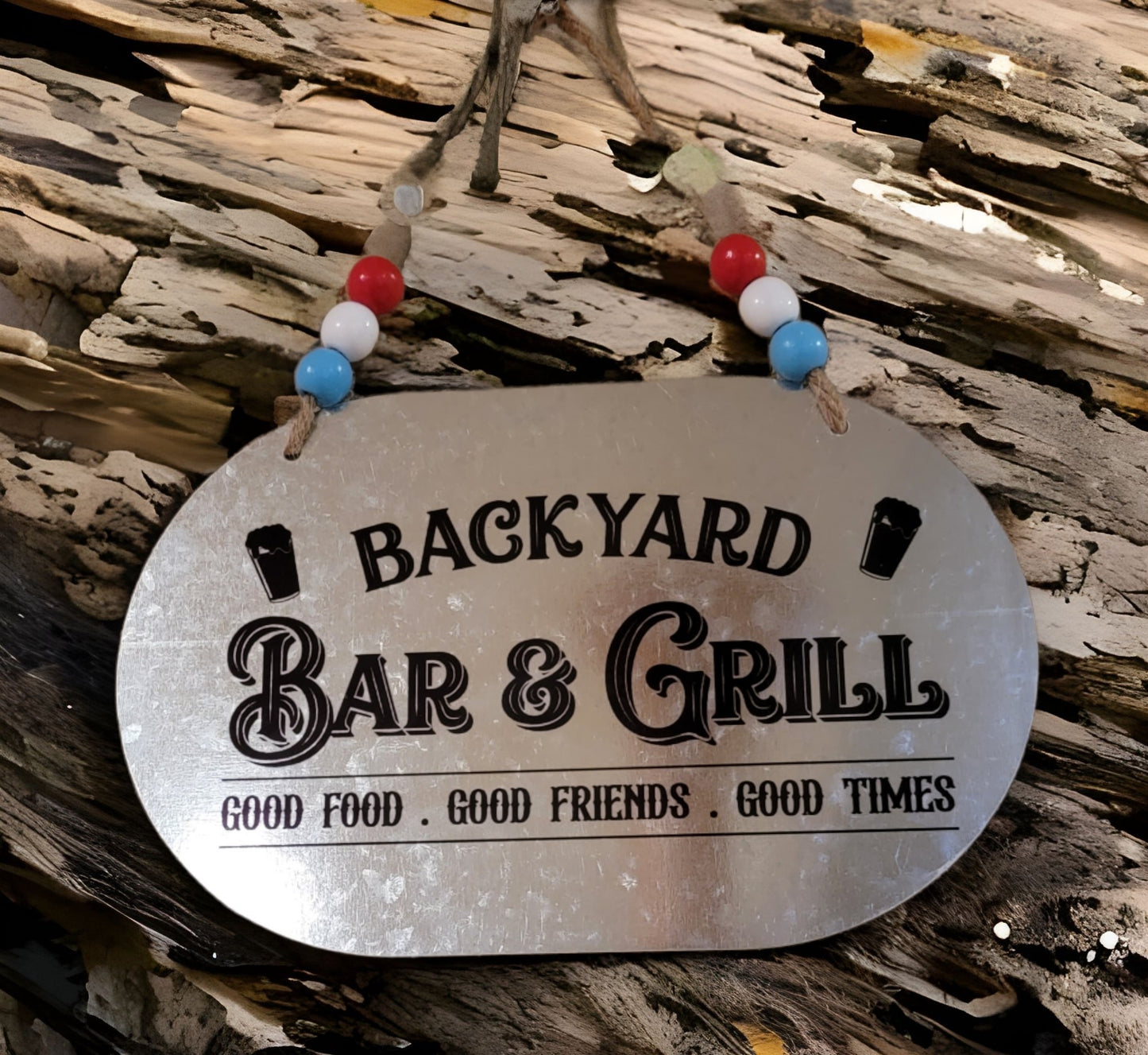 Galvanized Metal Backyard Bar & Grill Sign