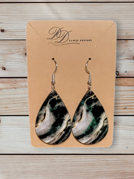 Dangle Black Marble Earrings