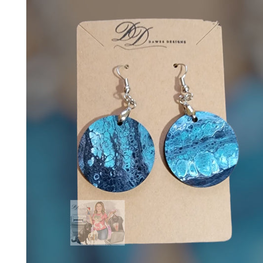 Dangle Blue Marble Round Earrings