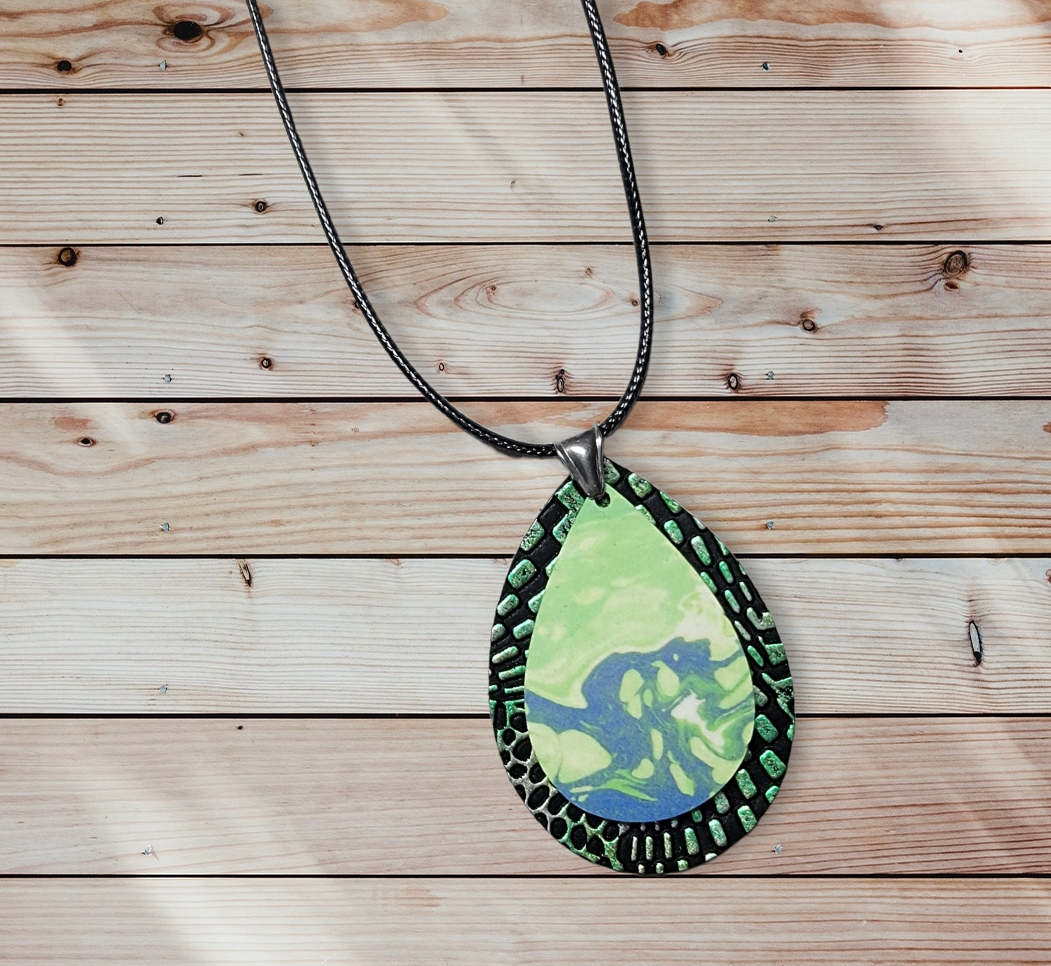 Blue & Green Marble Tear Drop Necklace