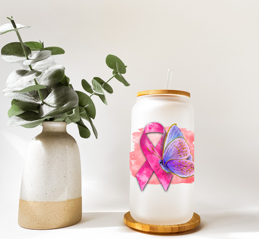 Cancer Butterfly Glass Tumbler -16oz