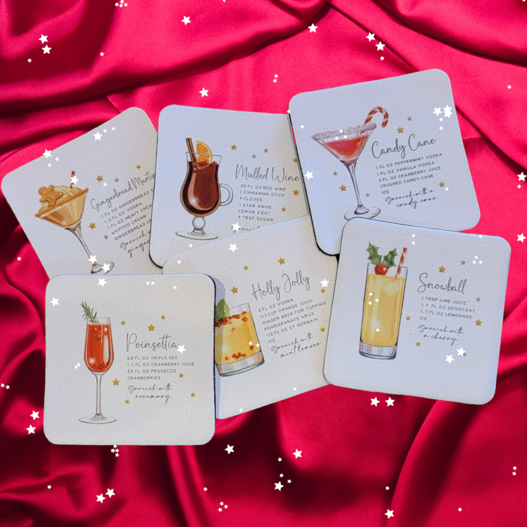 Christmas Cocktail Recipe Coaster Set