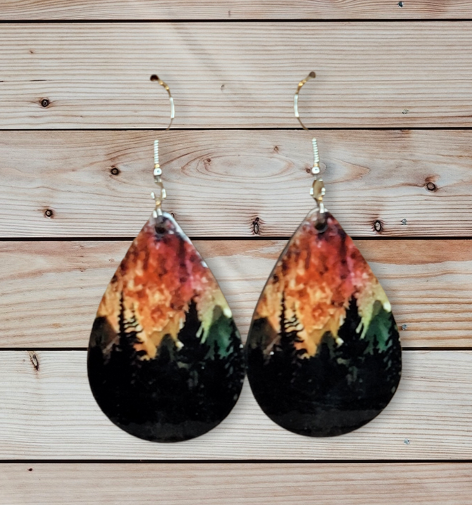 Dangle Fall Colors Tree Line Earrings