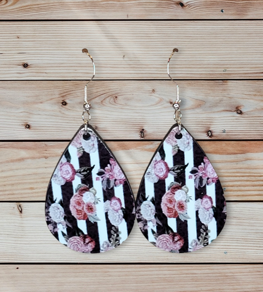 Dangle Black & White Floral Earrings