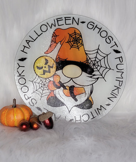 Halloween Gnome Glass Round