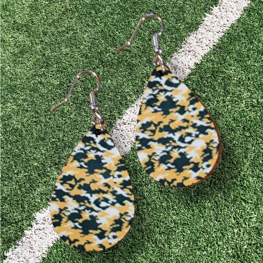 Dangle Green & Gold Camo Earrings