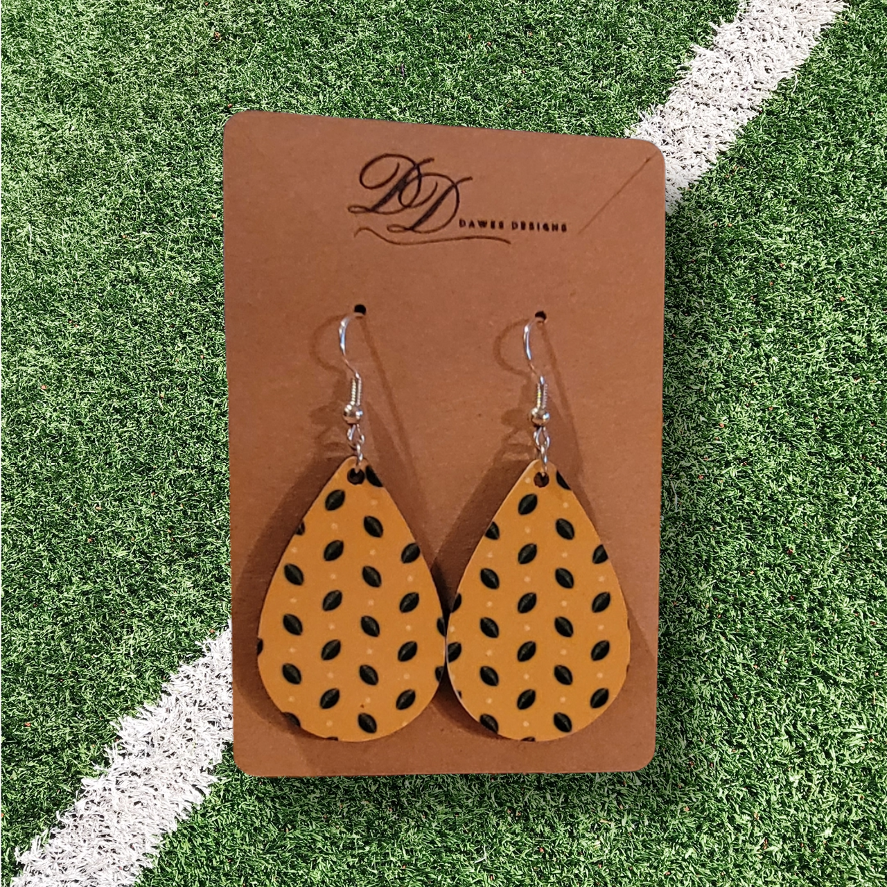 Dangle Green & Gold Football Earrings