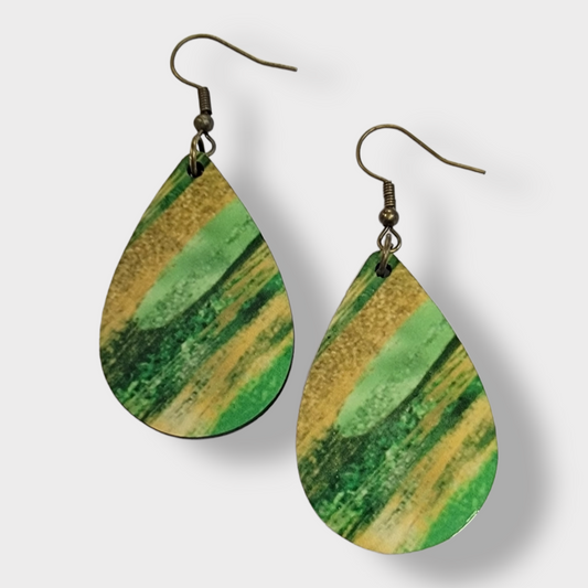 Dangle Green & Gold Marble Earrings