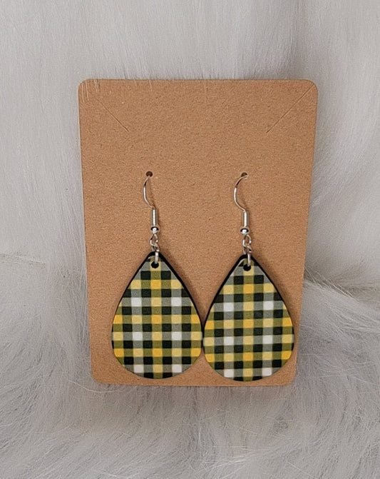 Dangle Green & Gold Plaid Earrings