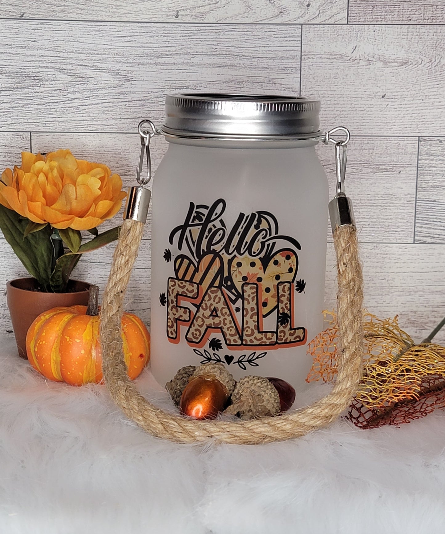 Hello Fall  Frosted Light Up Lantern