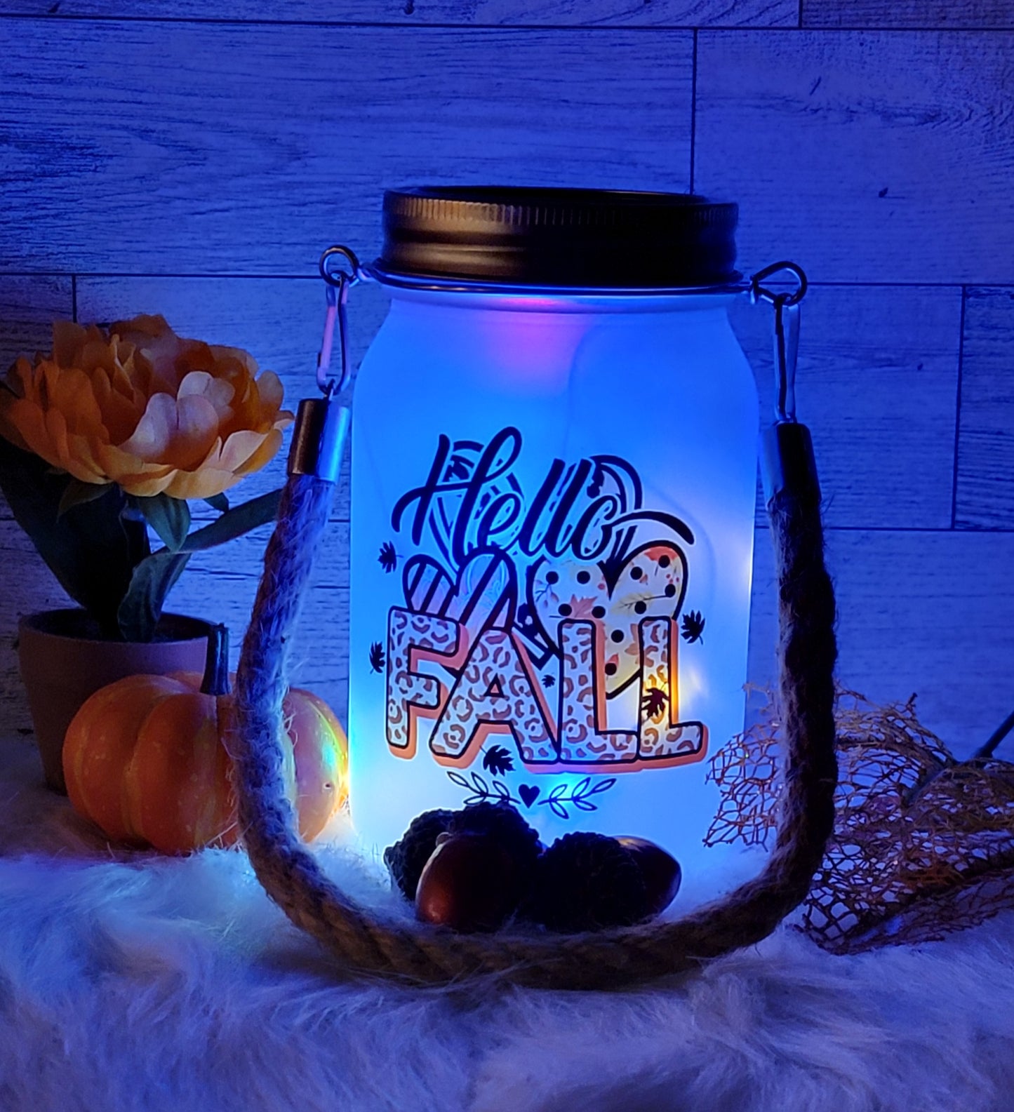 Hello Fall  Frosted Light Up Lantern