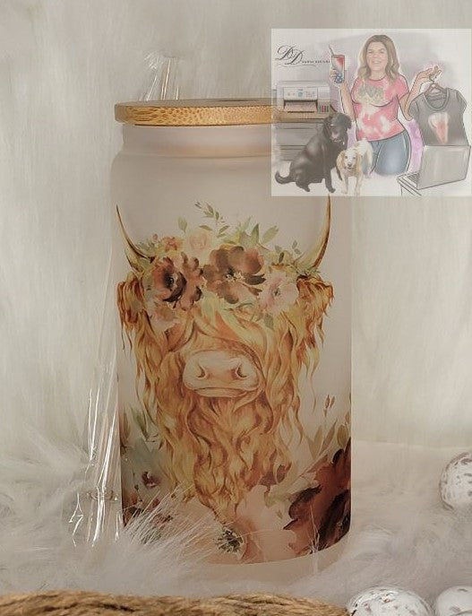 Highland Cow Glass Tumbler -16oz