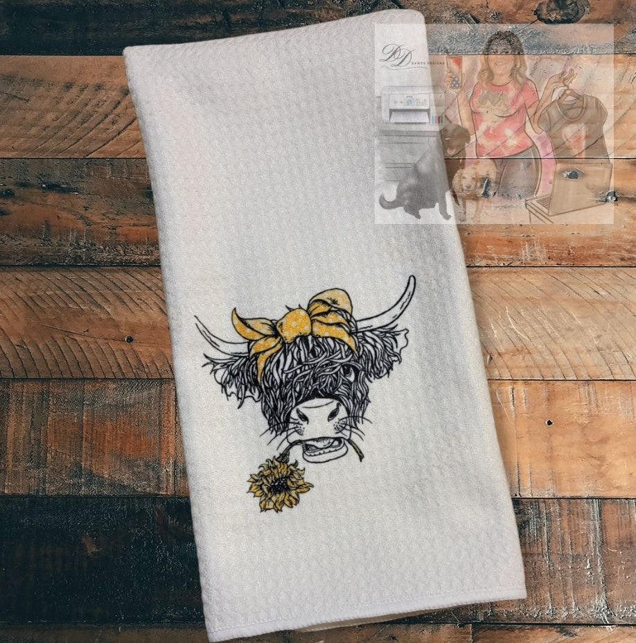 Highland Cow -  Waffle Weave Dish Towel