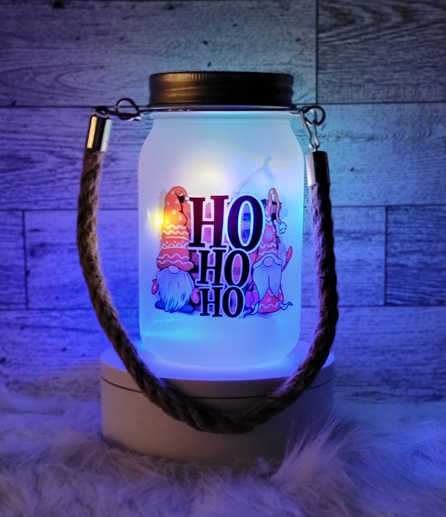 Ho Ho Ho Gnome Frosted Light Up Lantern