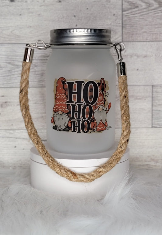 Ho Ho Ho Gnome Frosted Light Up Lantern