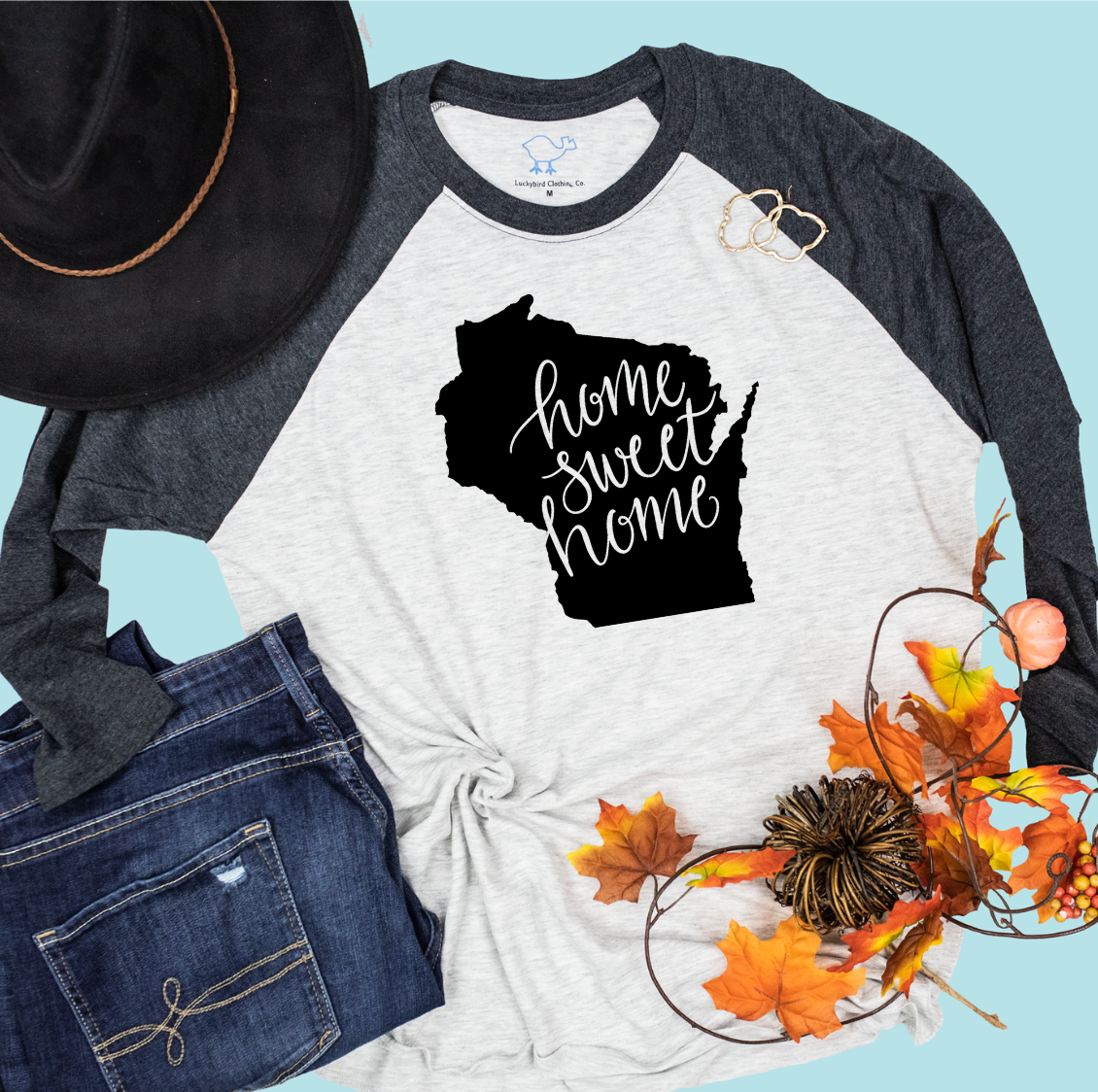 Home Sweet Home Wisconsin Raglan Tee Shirt