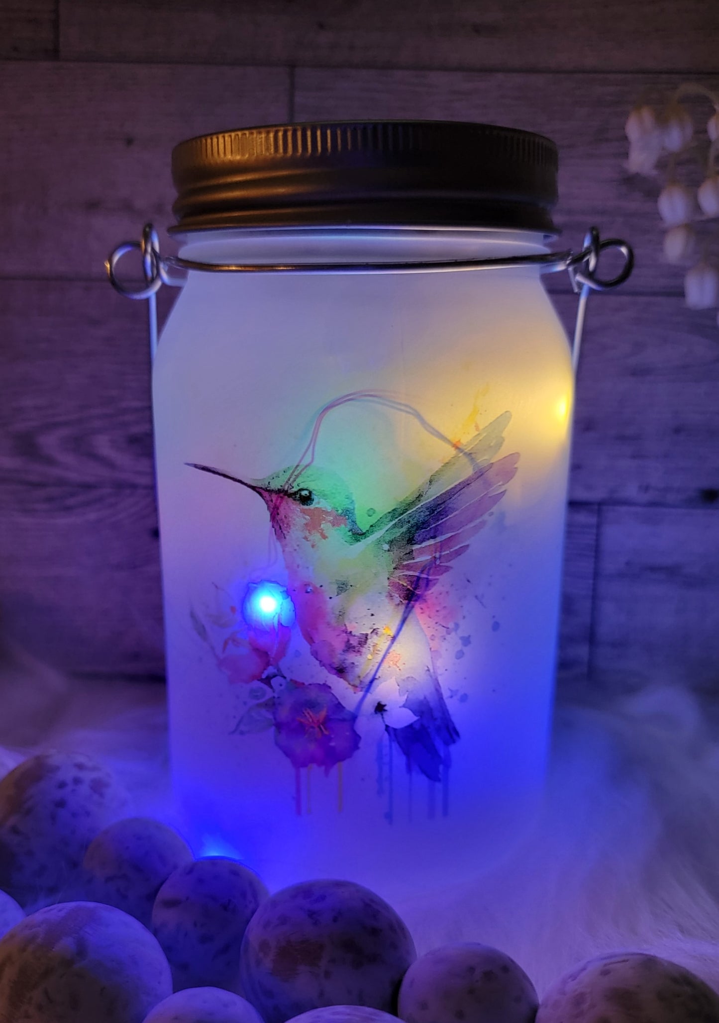 Watercolor Hummingbird Frosted Light Up Lantern