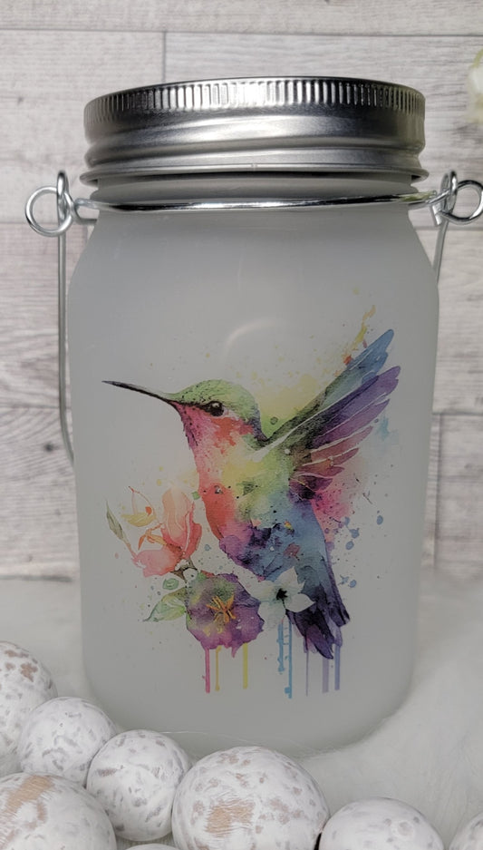 Watercolor Hummingbird Frosted Light Up Lantern