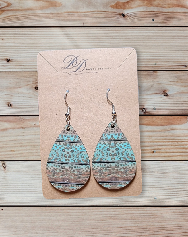 Dangle Leppard Print - Wood Earrings