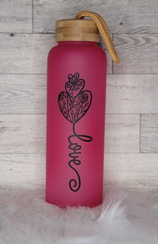 Love  Frosted Glass Water Bottle -25oz