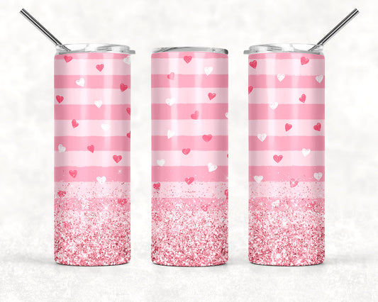 Glitter Hearts & Stripes Valentine 20oz Tumbler