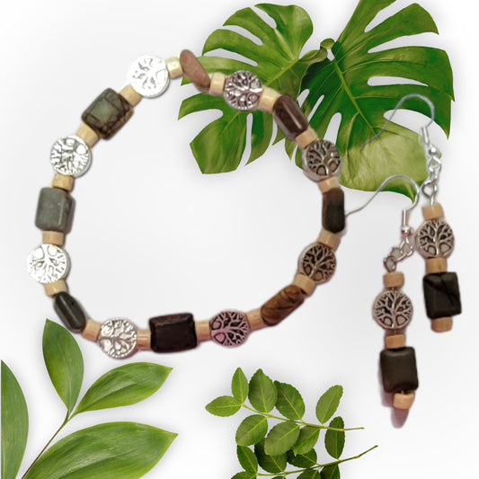 Tree of Life & Jasper Bracelet & Earring Set