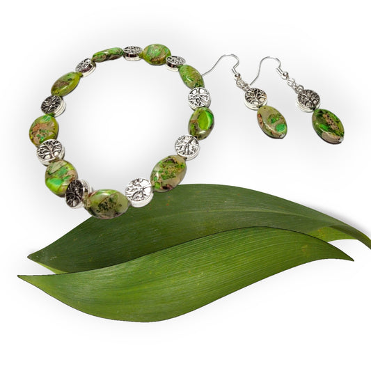 Tree of Life with Glass Beads Bracelet & Earring Set