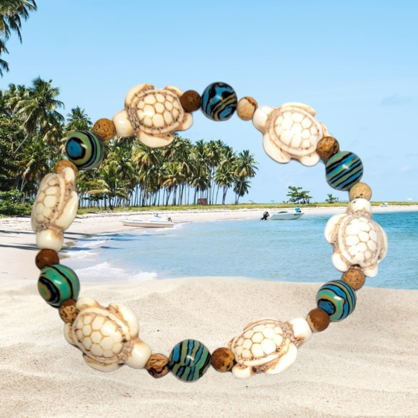 Sea Turtle, Jasper, & Glass Bead Bracelet & Earring Set