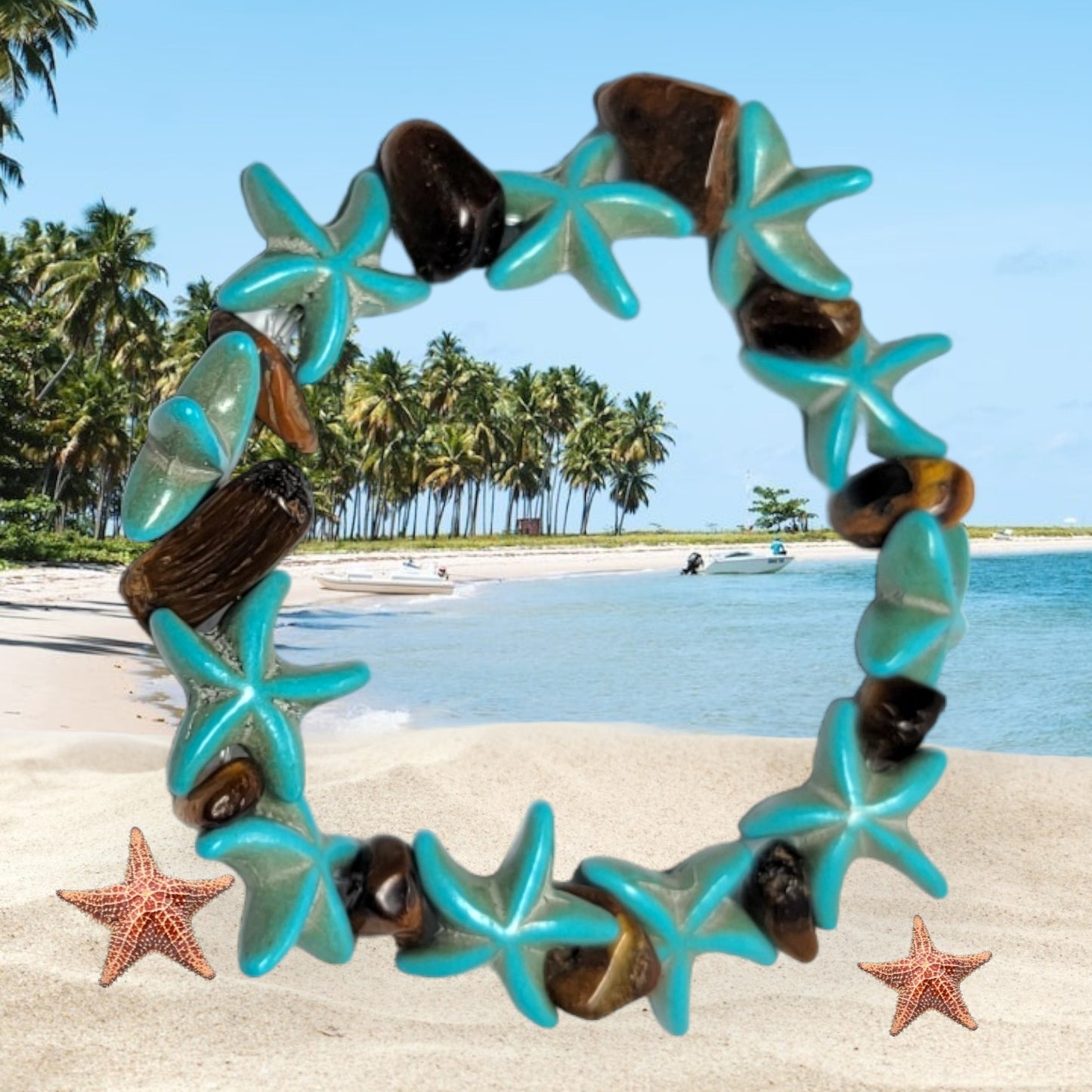 Teal Starfish & Cats Eye Bracelet & Earring Set