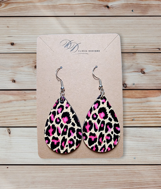 Dangle Pink Leopard Print Earrings