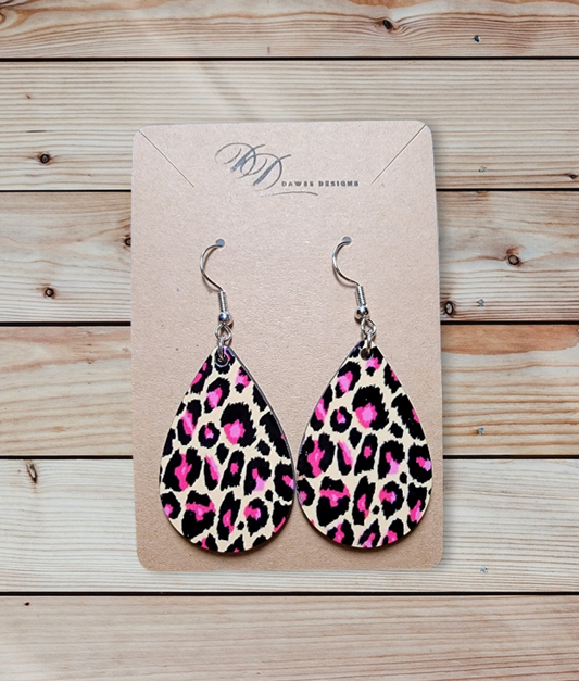 Dangle Pink Leopard Print Earrings