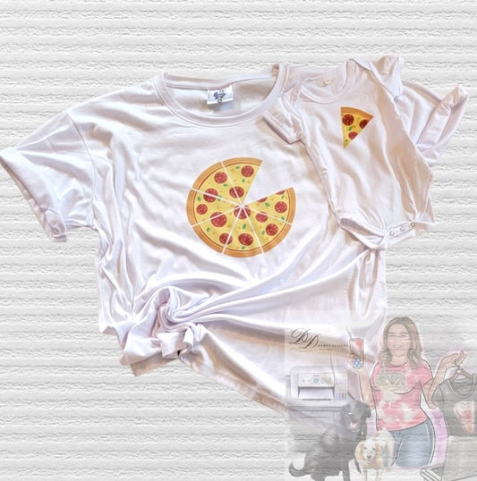 Pizza Mom/Dad & Baby Onesie Combo Tee Shirt Set