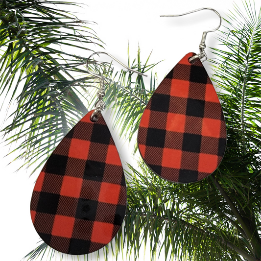 Dangle Red Buffalo Plaid Earrings