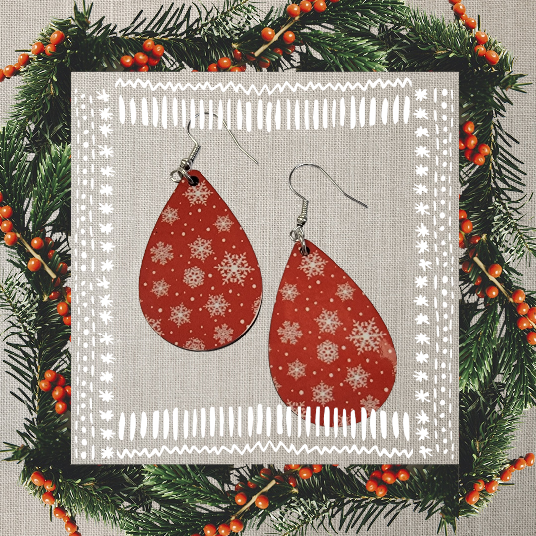 Dangle Red Snow Flake Earrings