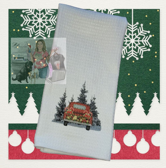 Red Christmas Truck -  Waffle Weave Dish Towel