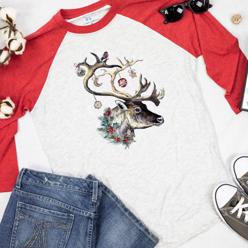 Christmas Deer Raglan Tee Shirt