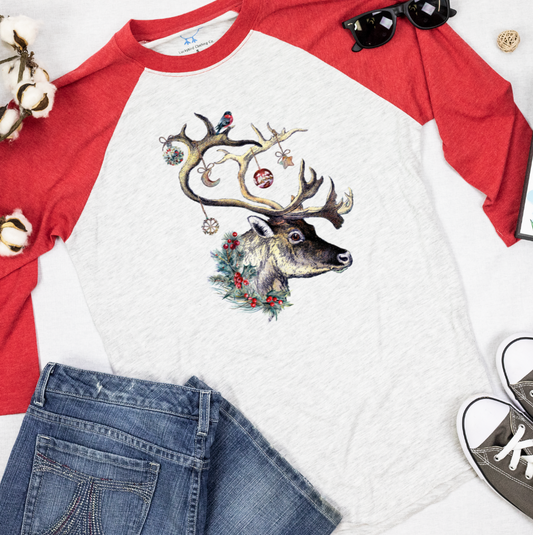 Christmas Deer Raglan Tee Shirt