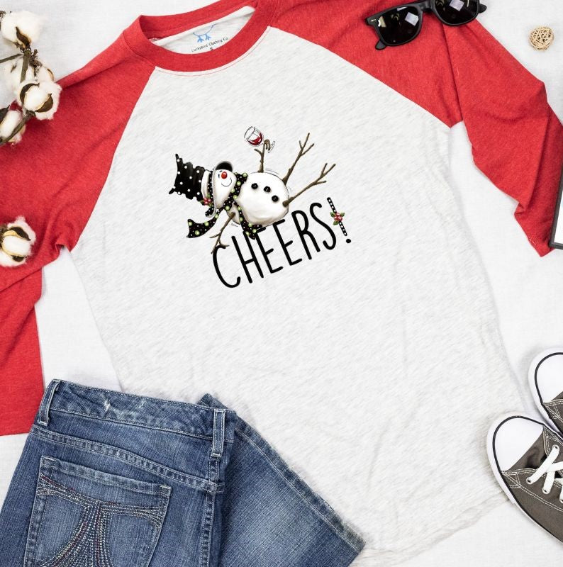 Snowman Cheers!  Raglan Tee Shirt