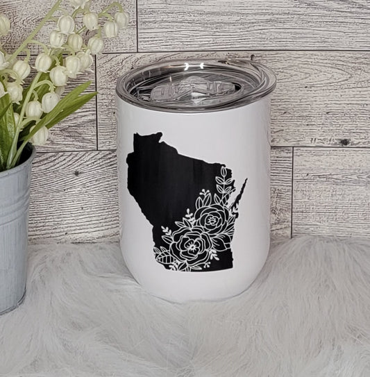 Wisconsin Floral 12oz Wine Tumbler