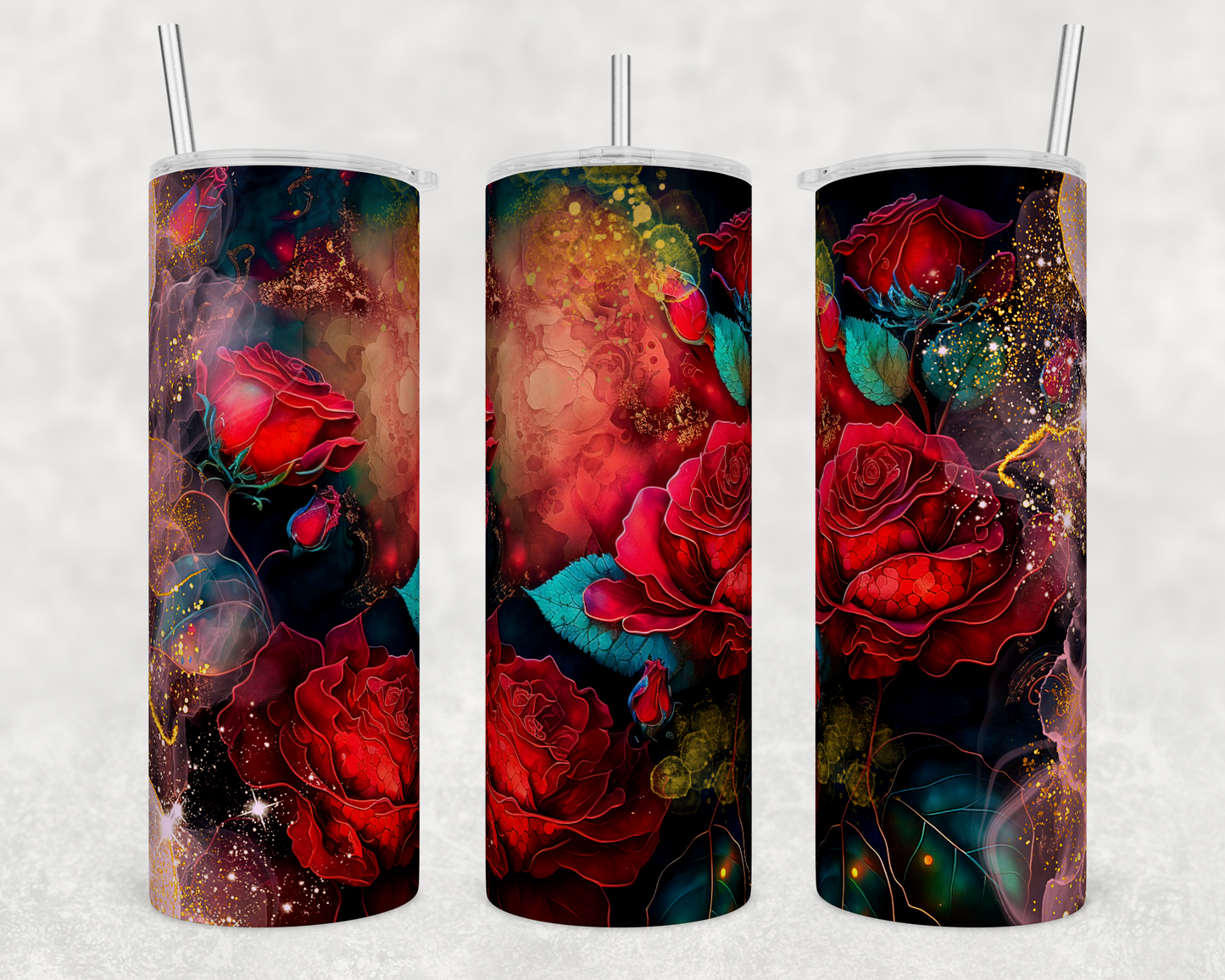 Alcohol Ink Red Rose 20oz Tumbler