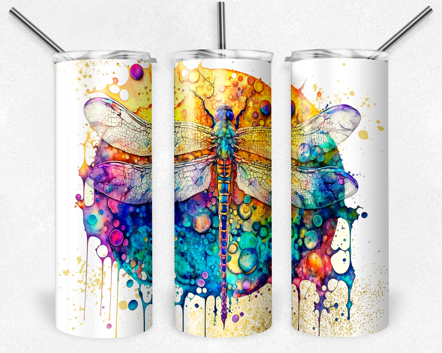 Alcohol Ink Dragonflies 20oz Tumbler