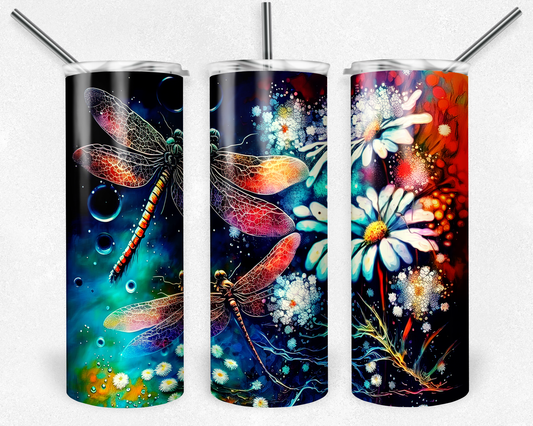 Alcohol Ink Daisies & Dragonflies 20oz Tumbler